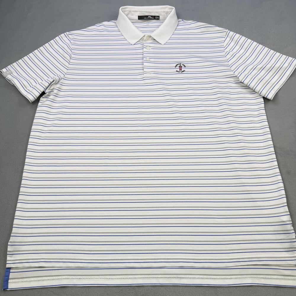 RLX Ralph Lauren Polo Shirt Mens 2XL White Stripe Harbour Town Golf Links